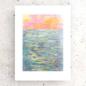 morze rysunek A3, morski pejzaż malowany ręcznie, nowoczesny rysunek 30x40, minimalizm dekoracja do domu, boho grafika na ścianę