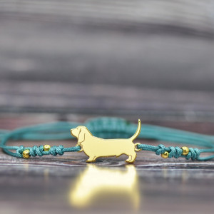 Basset hound - bransoletka z psem, srebro 925 pozłacane