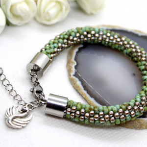 Bransoletka z drobniutkich koralików Toho - picasso green