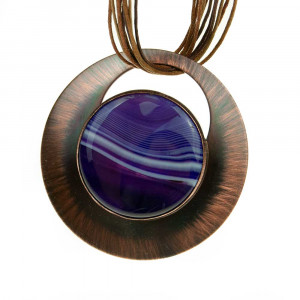 Miedziany naszyjnik z fioletowym agatem c833