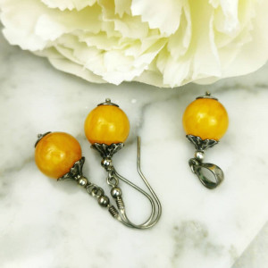 Srebrny komplet z żółtym marmurem a804