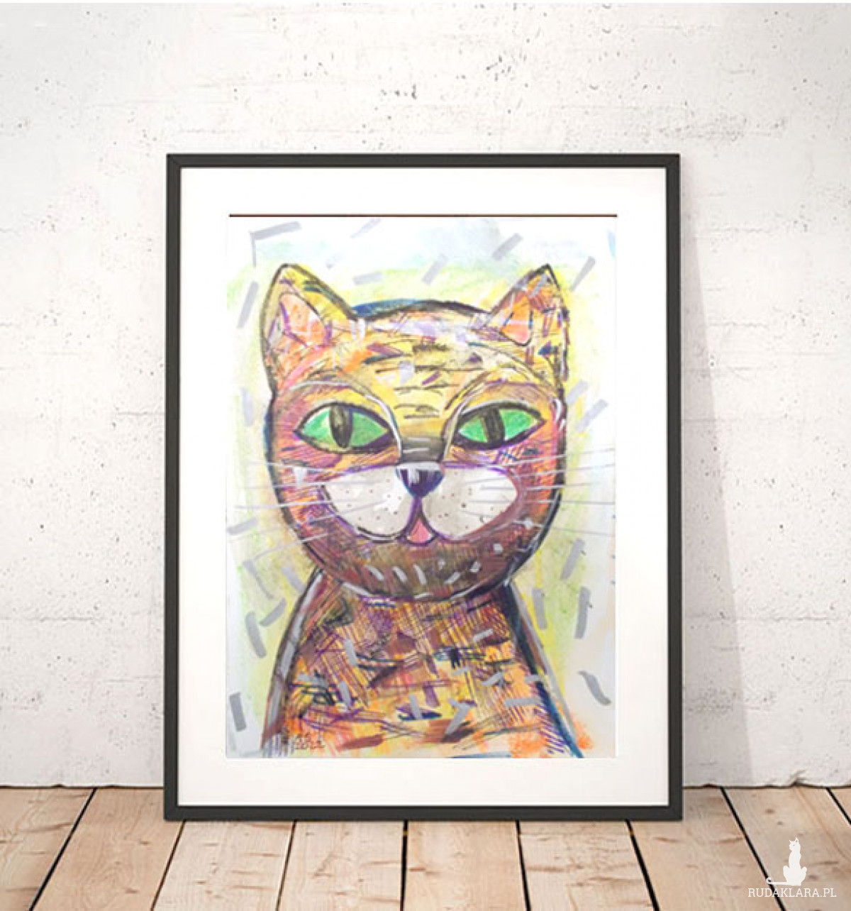 A4 kot obrazek dla dzieci, dekoracja do dziecięcego pokoju, kot grafika na ścianę