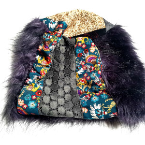 Czapka futrzana zimowa fiolet patchwork