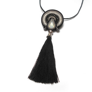 czarna broszka i naszyjnik sutasz 2in1