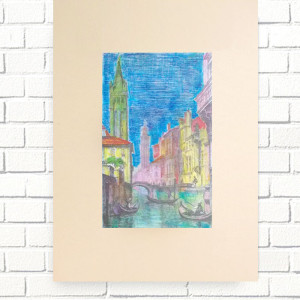 retro plakat A3, vintage obrazek z krajobrazem, Wenecja plakat 30x40, vintage pejzaż do domu, podróże plakat na ścianę