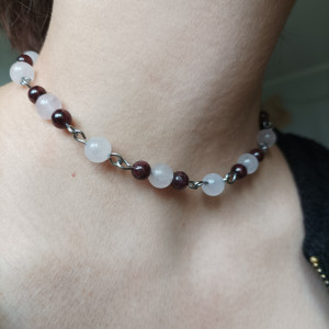 Korale z Kwarcem różowym i Granatem