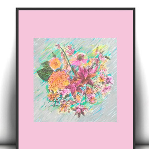 retro plakat A3, kwiaty obrazek 30x40, kolorowy plakat z bukietem, kwiatki plakat do domu, vintage obrazek z kwiatkami, boho plakat na ścianę