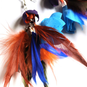 Kolczyki pióra duze kwiaty