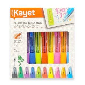 kolorowe długopisy 10 sztuk, komplet kolorowych długopisów kayet, długopisy kolorowe kayet, zestaw 10  długopisów automatycznych, automatyczne długopisy kolorowe