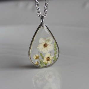 Srebrna łezka zawieszka srebrny wisiorek kwiat naszyjnik żywica z żywicy suszone kwiaty z kwiatami naturalne żywe kwiaty