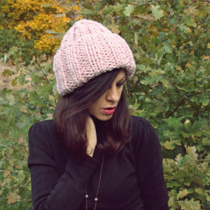 Czapka beanie handmade pudrowy róż