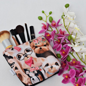 Kosmetyczka damska etui do torebki wodoodporna kosmetyczka saszetka organizer pieski yorki