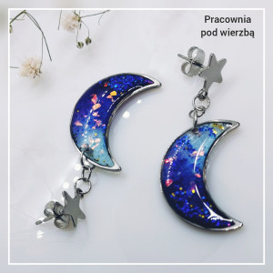 Kolczyki wiszące kosmos księżyc gwiazda stal