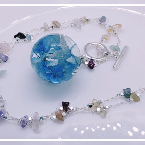 choker naszyjnik kamienie kryształy niebieska hortensja