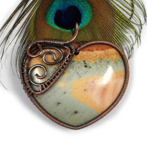 Jaspis picasso, Miedziany wisior z jaspisem, ręcznie wykonany, prezent dla niej, prezent dla mamy, prezent urodzinowy, biżuteria autorska