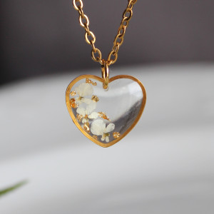 Złota zawieszka złoty wisiorek kwiat naszyjnik żywica z żywicy kwiaty z kwiatami delikatne kobiece