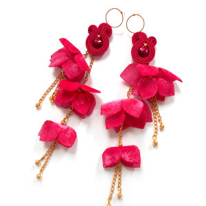 KOLCZYKI SUTASZ różowe z kwiatami