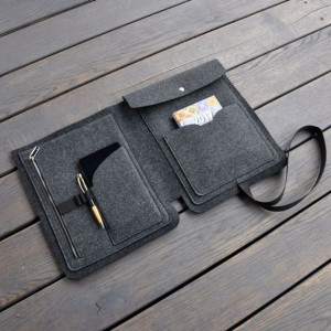 Organizer z filcu do torebki - A4 - grafitowy - na dokumenty