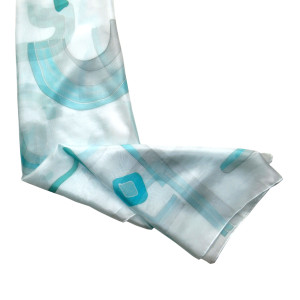 Perłowo-zielona Abstrakcja geometryczna, duża jedwabna malowana chusta