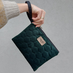 Kosmetyczka PREMIUM Etui Organizer do torebki welur butelkowa zieleń