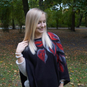 poncho z dzianiny wełnianej czarne