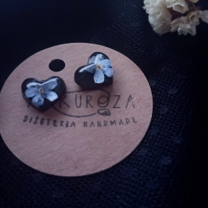 kolczyki serca sztyfty z niezapominajkami