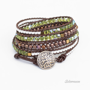 Zielona bransoletka boho Oliwka i Brąz