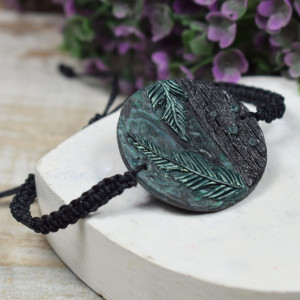 Bransoletka "liście" w odcnieach butelkowej zieleni z regulacją