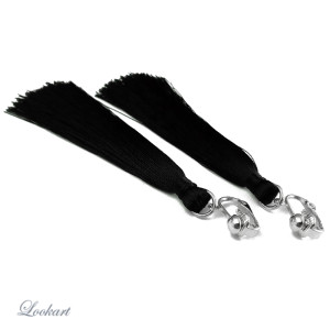Stylowe klipsy czarne frędzle 10 cm