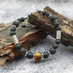 Bransoletka uniseks z onyksem, tygrysim okiem, lawą