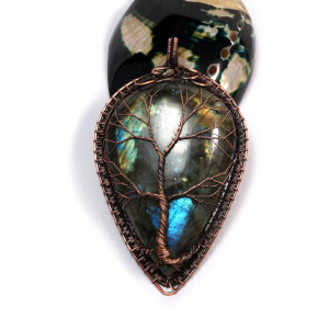 Labradoryt i Drzewko szczęścia, Miedziany wisior z labradorytem, ręcznie wykonany, prezent dla niej, prezent dla mamy, prezent urodzinowy