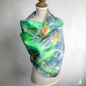 Kolorowa Roślinna X, chusta jedwabna malowana