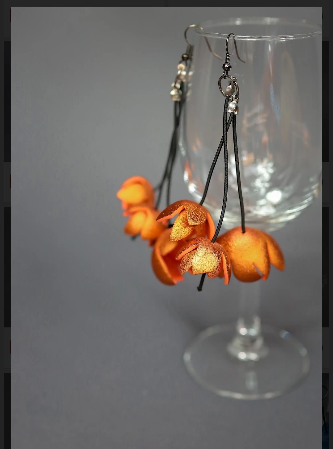 Kolczyki metaliczne pomaranczowe  kwiaty