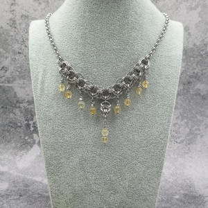 Naszyjnik chainmaille - kwarc żółty, złoty, cytrynowy