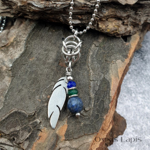 Wisiorek chainmaille - sodalit, jadeit, lapis -lazuli