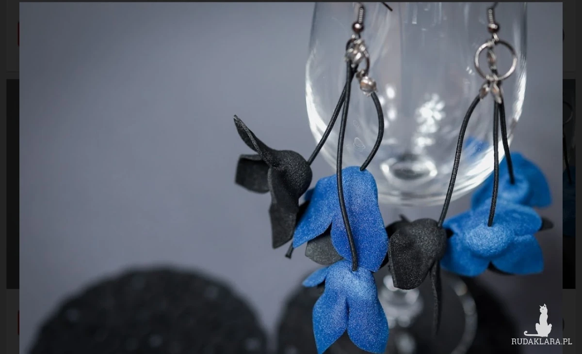 Kolczyki granatowo czarne  kwiaty