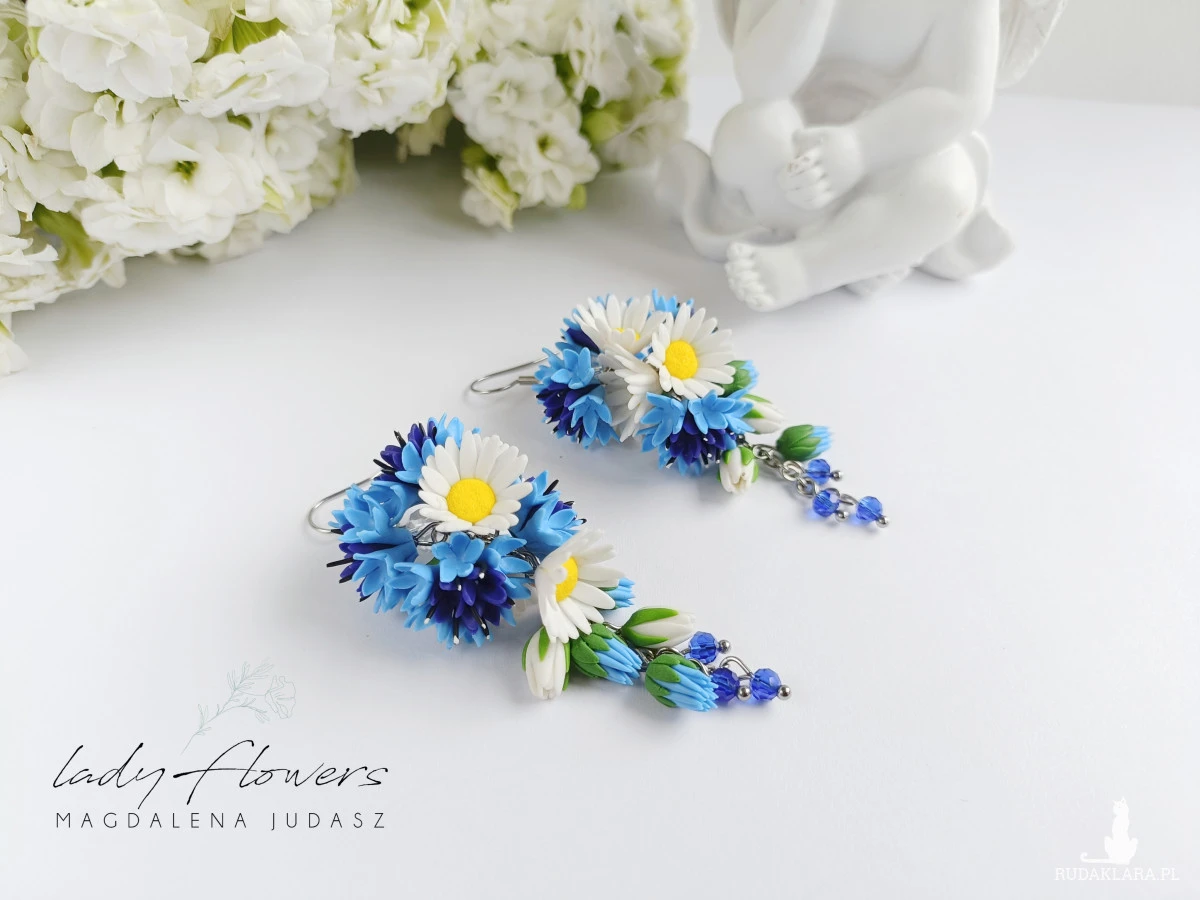 Kolczyki z chabrami i rumiankiem