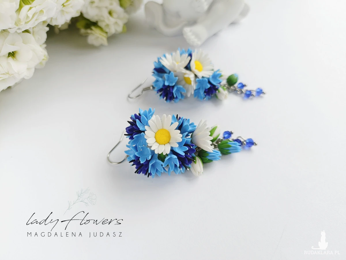 Kolczyki z chabrami i rumiankiem