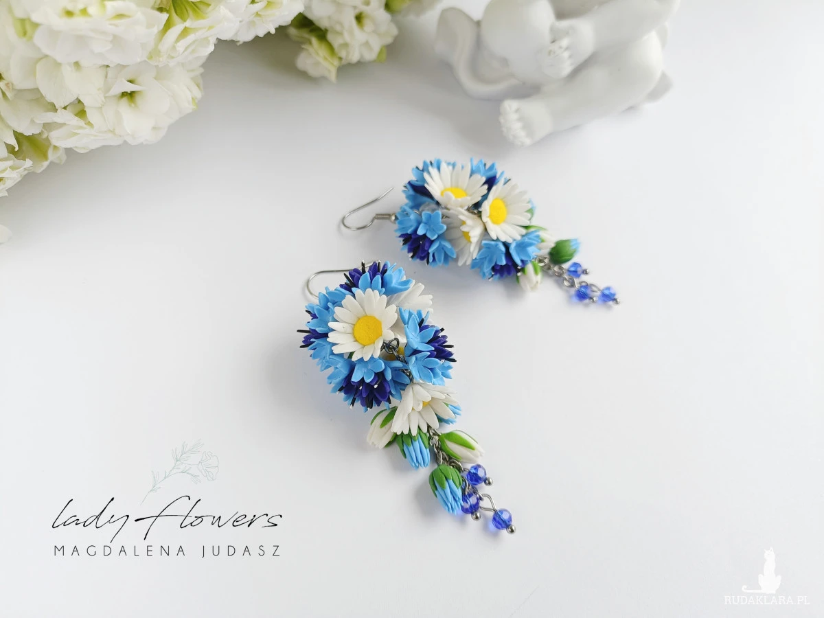 Kolczyki z chabrami i rumiankiem