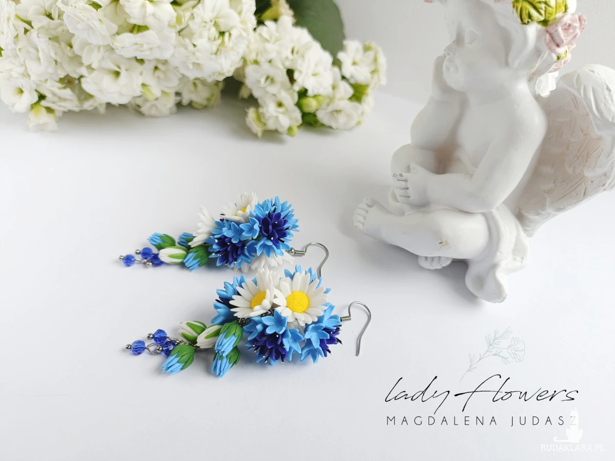 Kolczyki z chabrami i rumiankiem