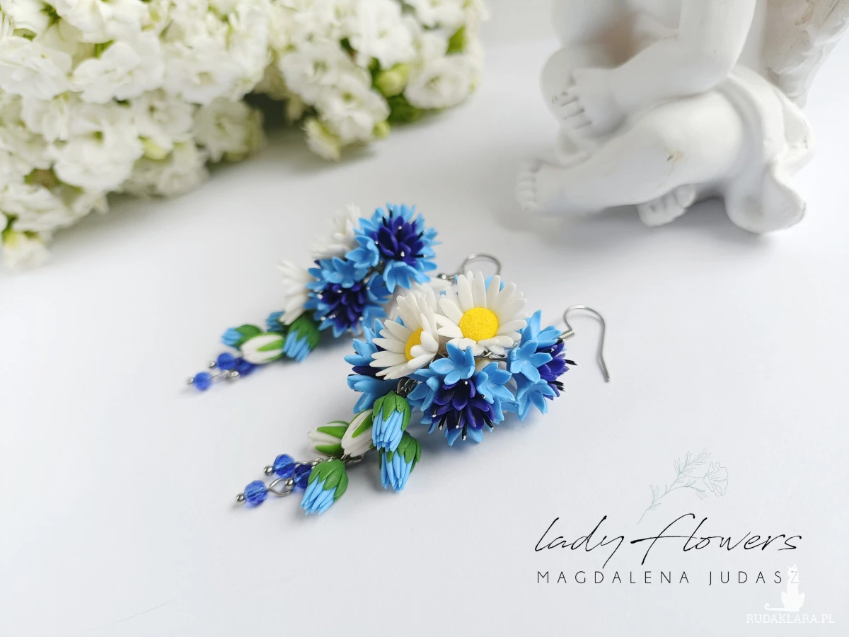 Kolczyki z chabrami i rumiankiem