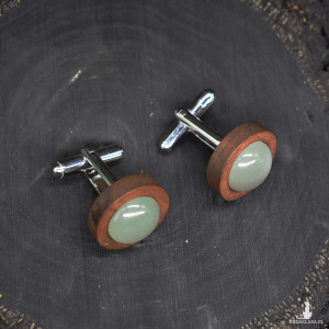 Drewniane spinki do mankietów z kamieniem / awenturyn