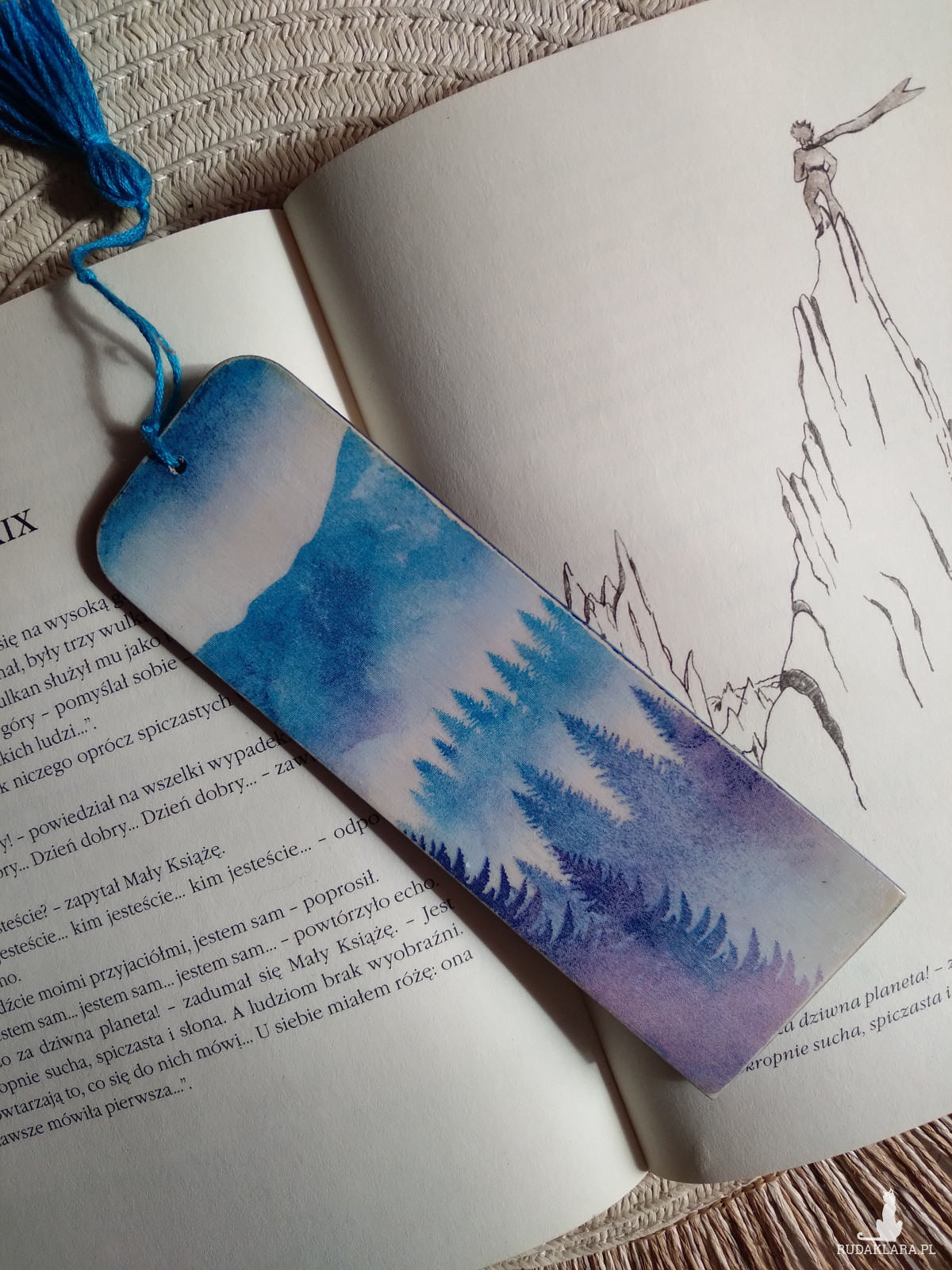 Drewniana zakładka do książki dostojny jeleń jelonek góry las we mgle decoupage