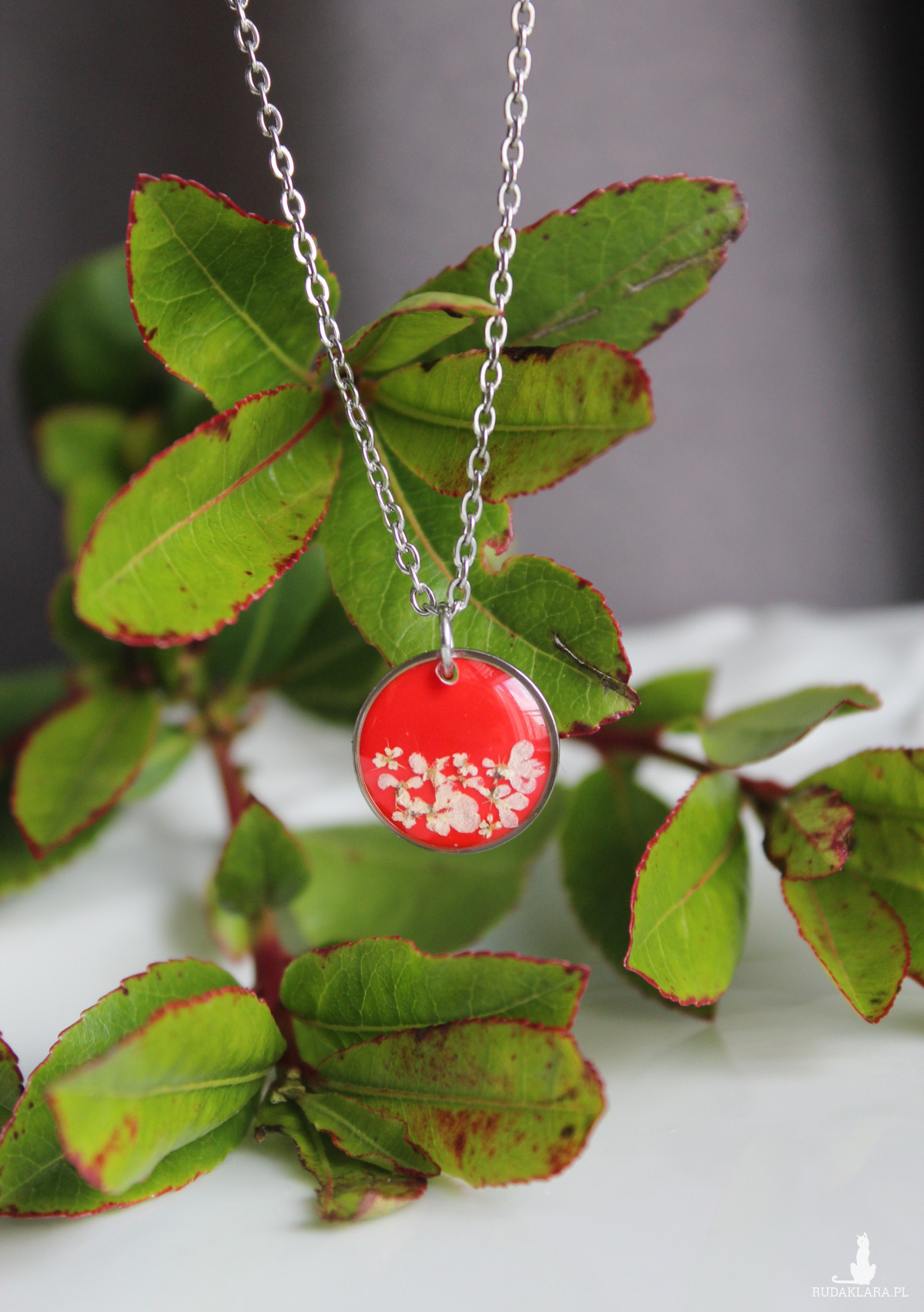 Srebrna zawieszka srebrny wisiorek kwiat naszyjnik żywica z żywicy suszone kwiaty z kwiatami naturalne żywe kwiaty żywica epoksydowa czerwona koralowa