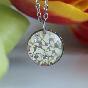 Srebrna zawieszka srebrny wisiorek kwiat naszyjnik żywica z żywicy suszone kwiaty z kwiatami naturalne żywe kwiaty żywica epoksydowa dzika marchew