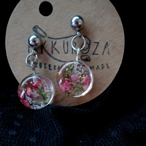 Kolczyki różowe kwiaty żywica kolczyki wiszące