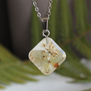 Srebrna zawieszka srebrny wisiorek kwiat naszyjnik żywica z żywicy suszone kwiaty z kwiatami naturalne żywe kwiaty żywica epoksydowa hortensja