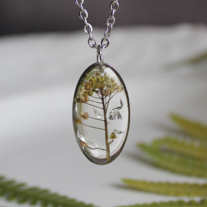 Srebrna jajowata zawieszka srebrny wisiorek kwiat naszyjnik żywica z żywicy kwiaty z kwiatami drzewko drzewo kwiaty