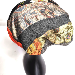 Czapka patchworkowa turbanowa na podszewce smerfetka