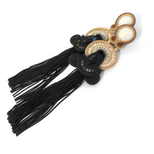 CZARNE KOLCZYKI SUTASZ szare brązowe 100% hand made